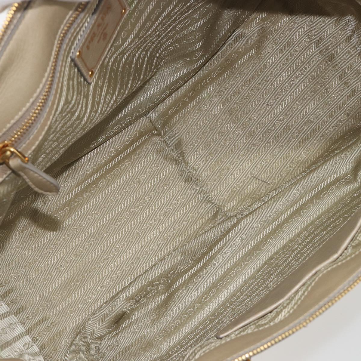 PRADA Hand Bag Leather 2way Beige Gold Auth 193894A