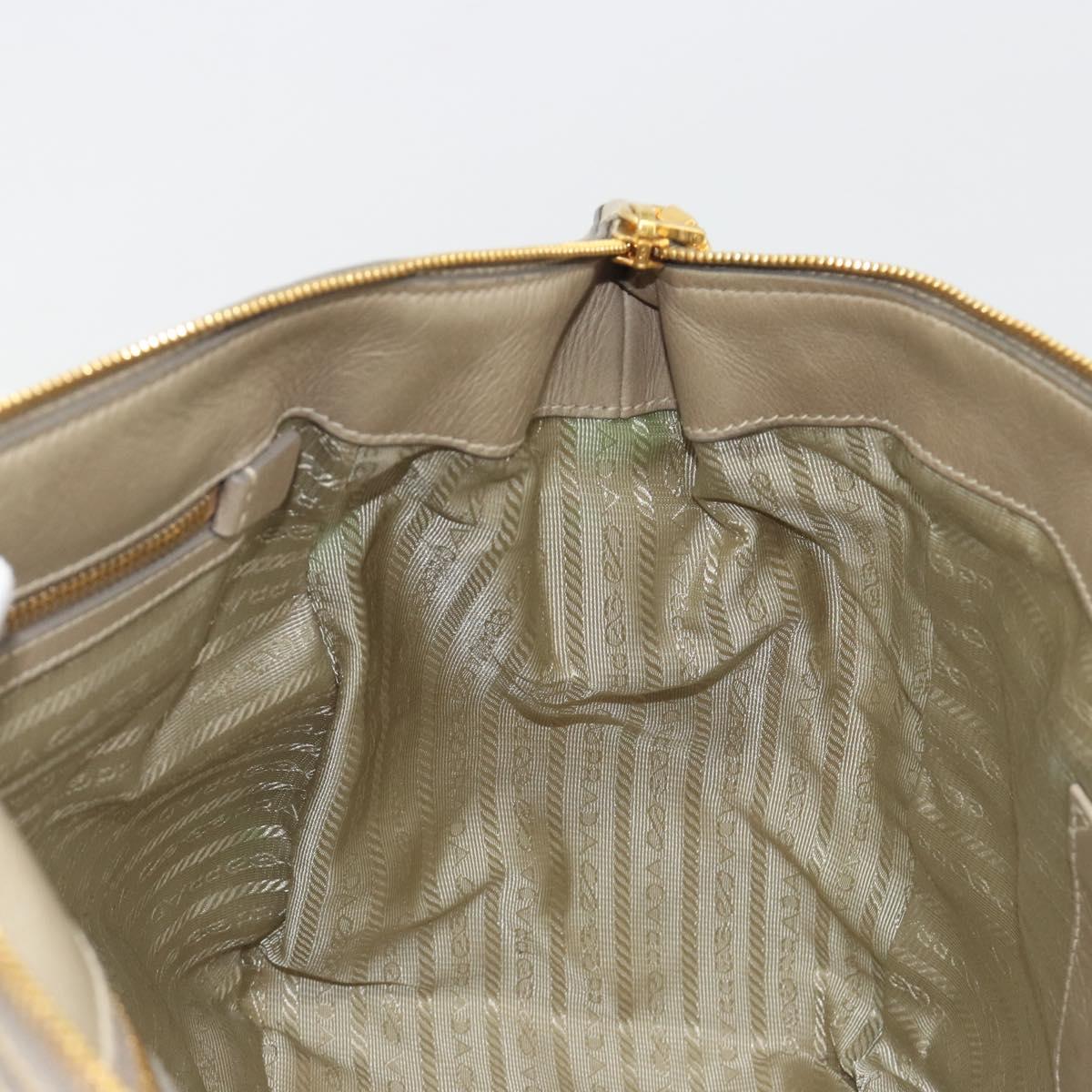 PRADA Hand Bag Leather 2way Beige Gold Auth 193894A