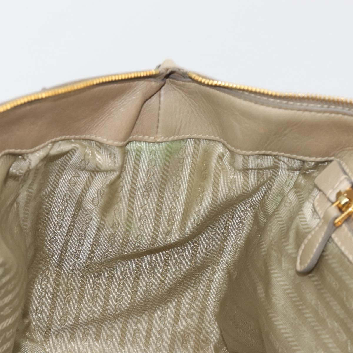 PRADA Hand Bag Leather 2way Beige Gold Auth 193894A