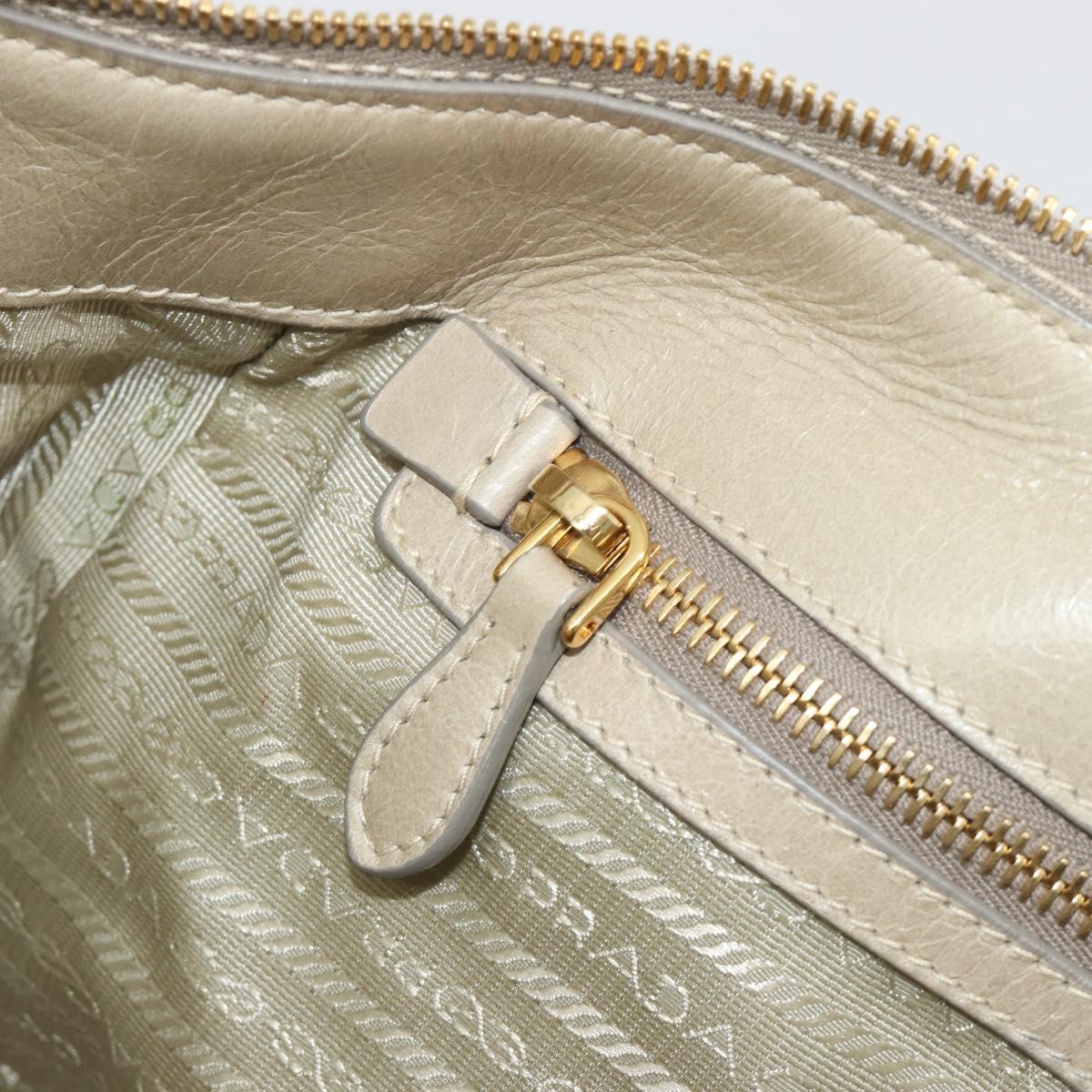 PRADA Hand Bag Leather 2way Beige Gold Auth 193894A