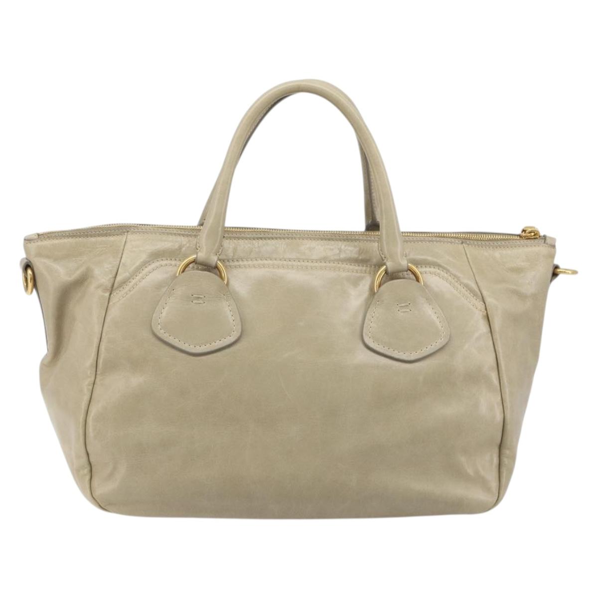 PRADA Hand Bag Leather 2way Beige Gold Auth 193894A