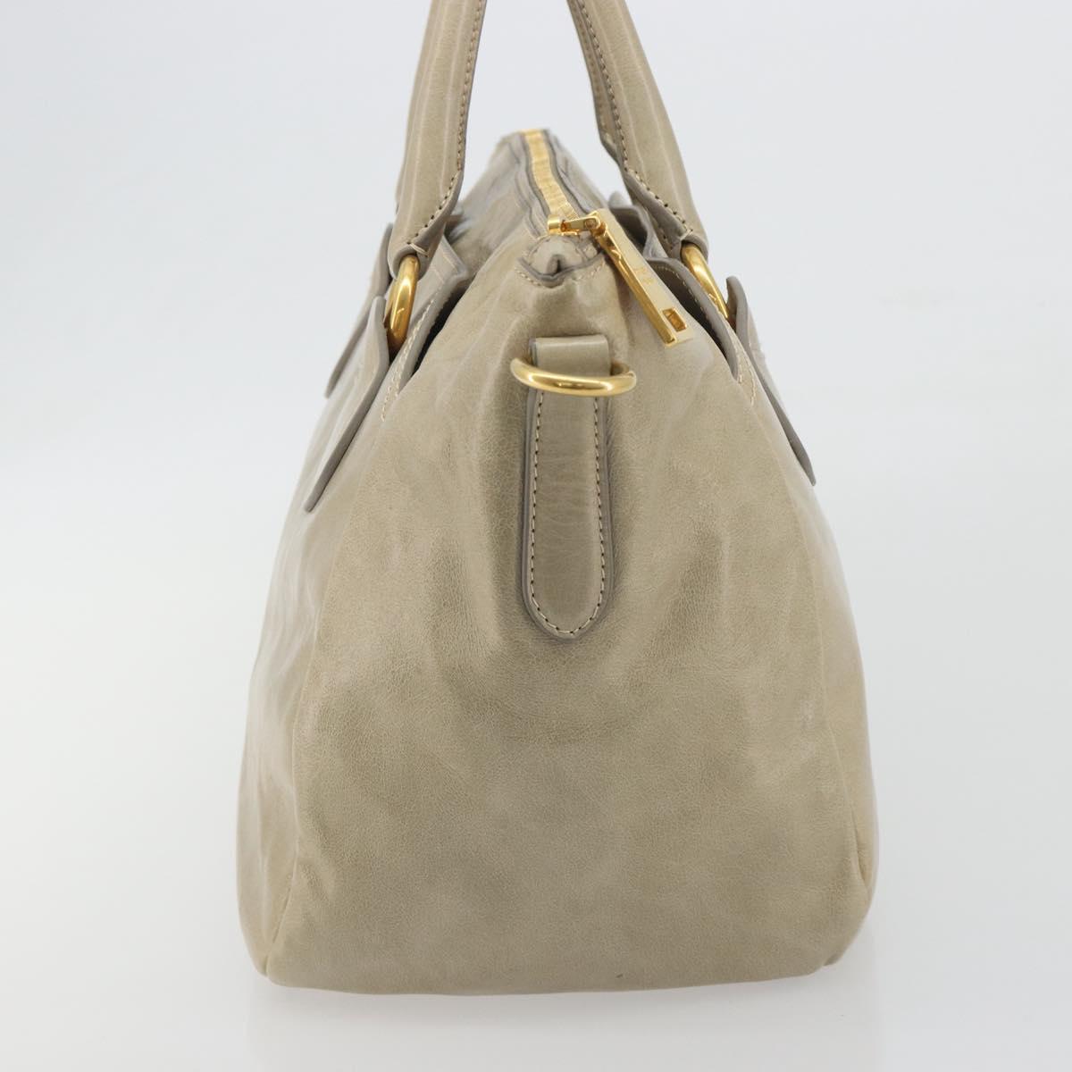 PRADA Hand Bag Leather 2way Beige Gold Auth 193894A