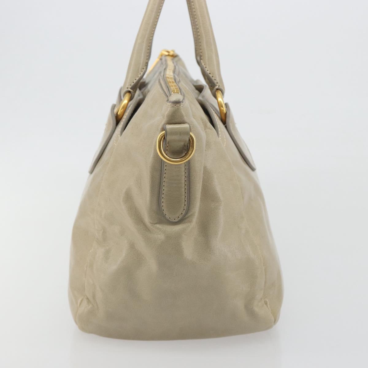 PRADA Hand Bag Leather 2way Beige Gold Auth 193894A
