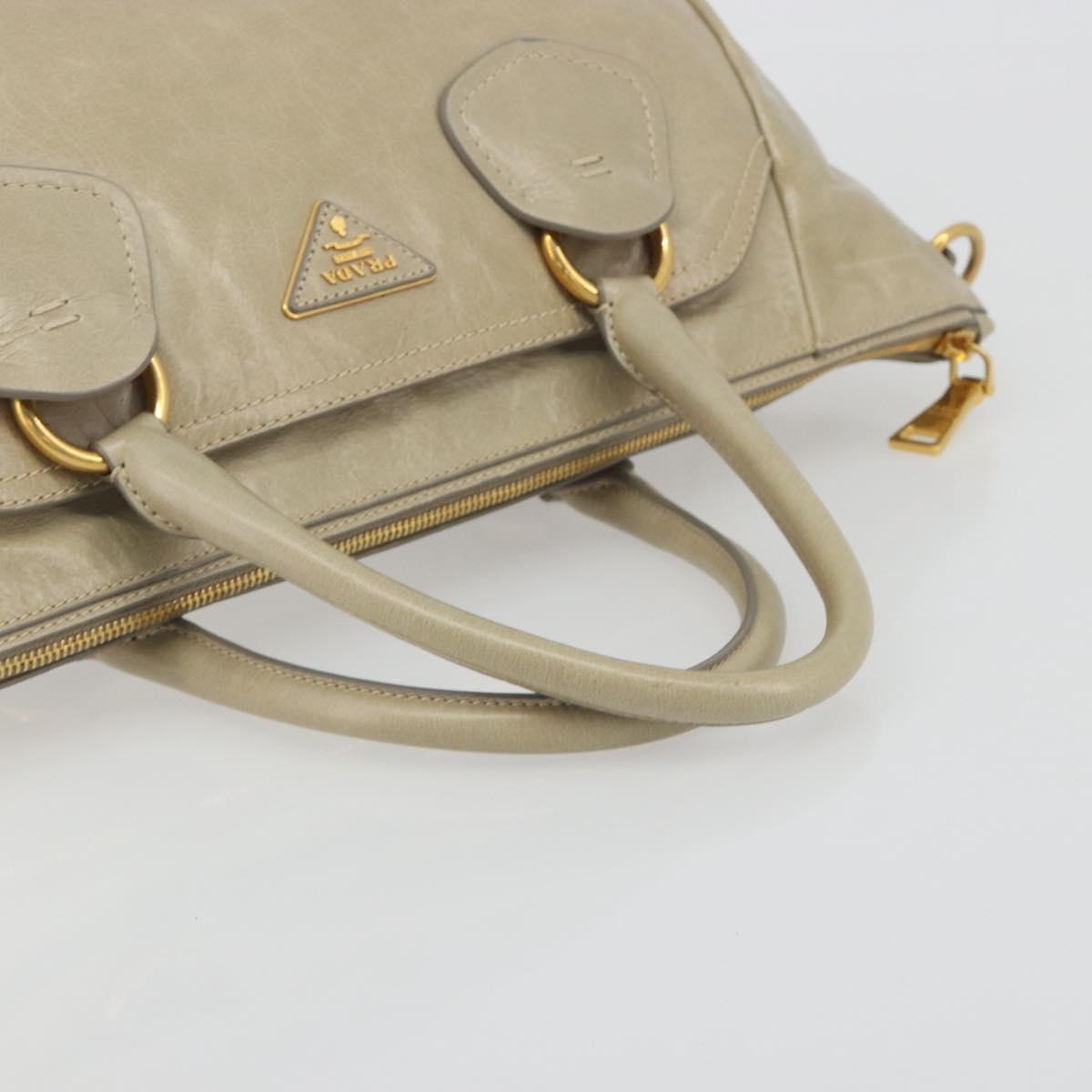 PRADA Hand Bag Leather 2way Beige Gold Auth 193894A