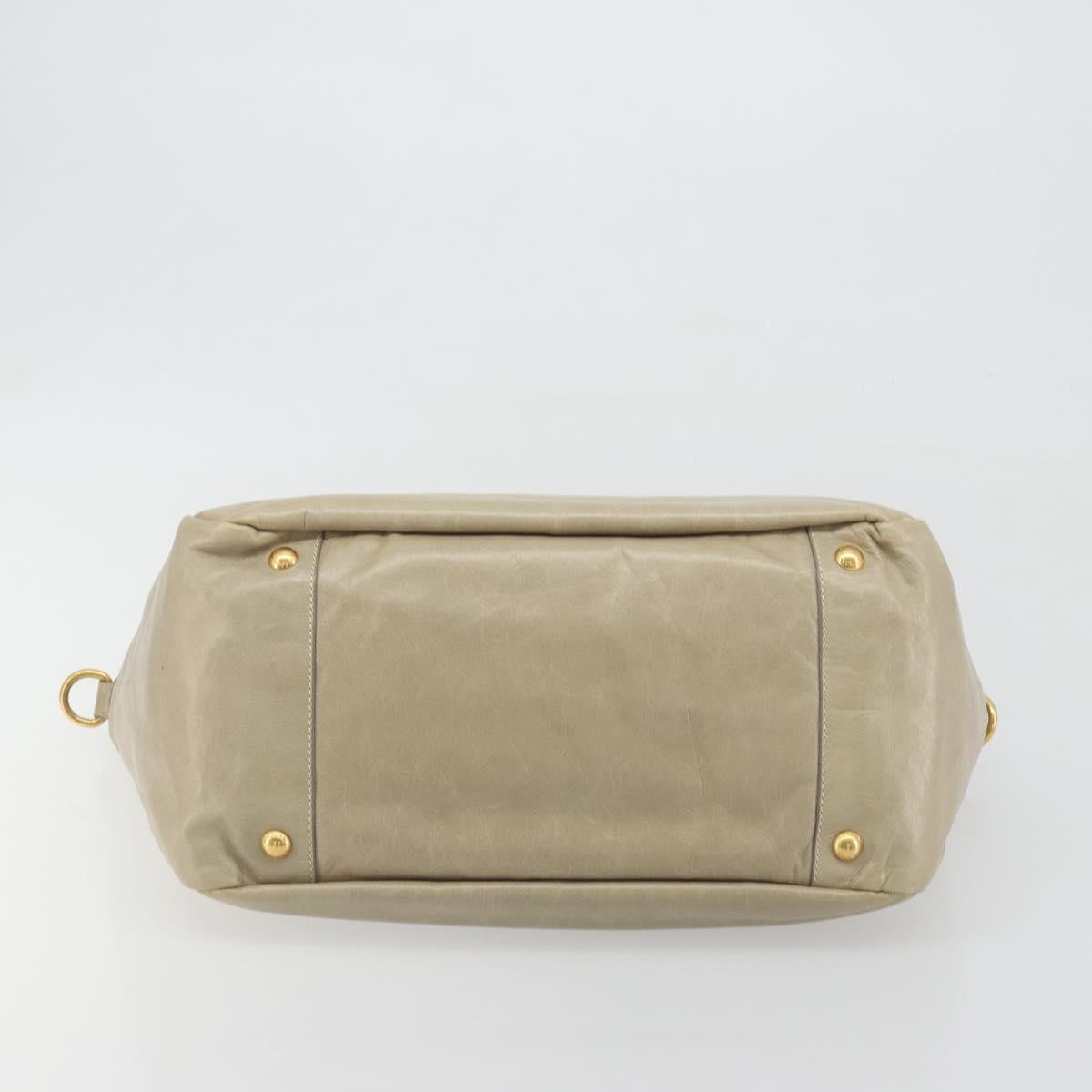 PRADA Hand Bag Leather 2way Beige Gold Auth 193894A