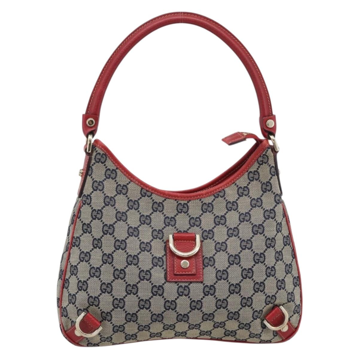 GUCCI Abbey GG Canvas Shoulder Bag Navy Gold 130738 Auth 193896V