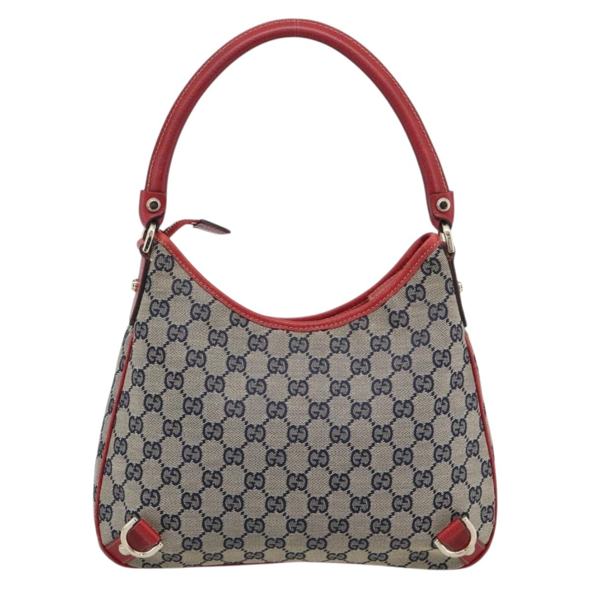 GUCCI Abbey GG Canvas Shoulder Bag Navy Gold 130738 Auth 193896V