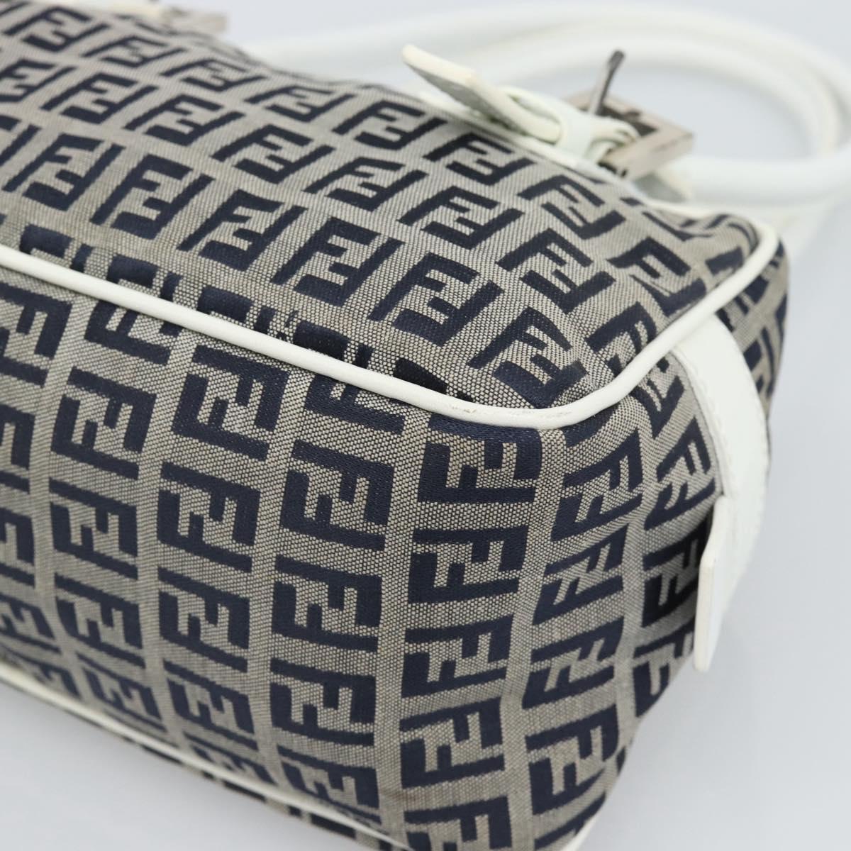 FENDI Zucchino Canvas Hand Bag Navy Silver Auth 193898A