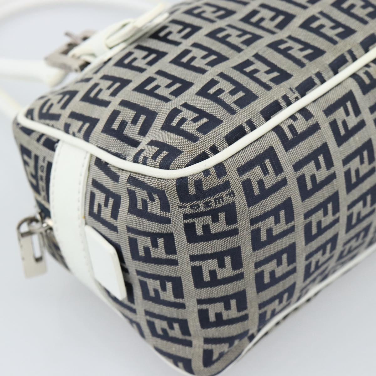 FENDI Zucchino Canvas Hand Bag Navy Silver Auth 193898A