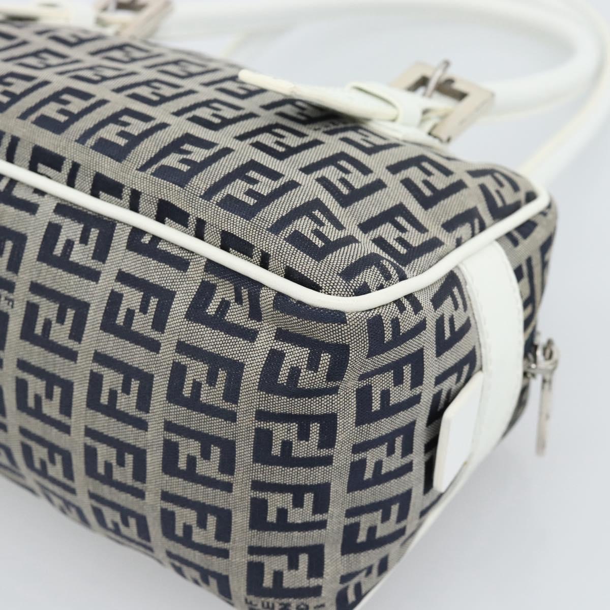 FENDI Zucchino Canvas Hand Bag Navy Silver Auth 193898A