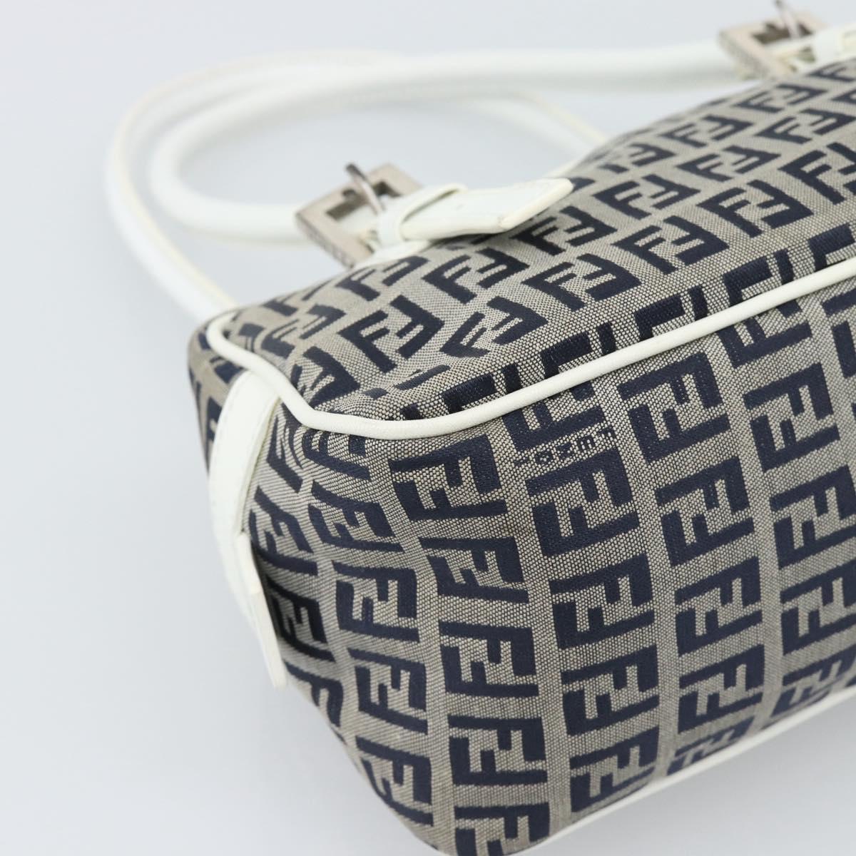 FENDI Zucchino Canvas Hand Bag Navy Silver Auth 193898A