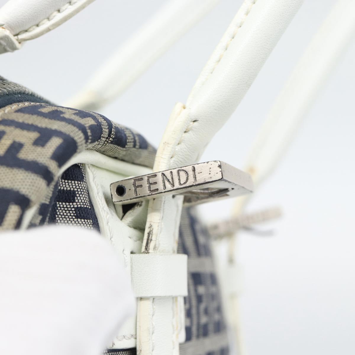 FENDI Zucchino Canvas Hand Bag Navy Silver Auth 193898A