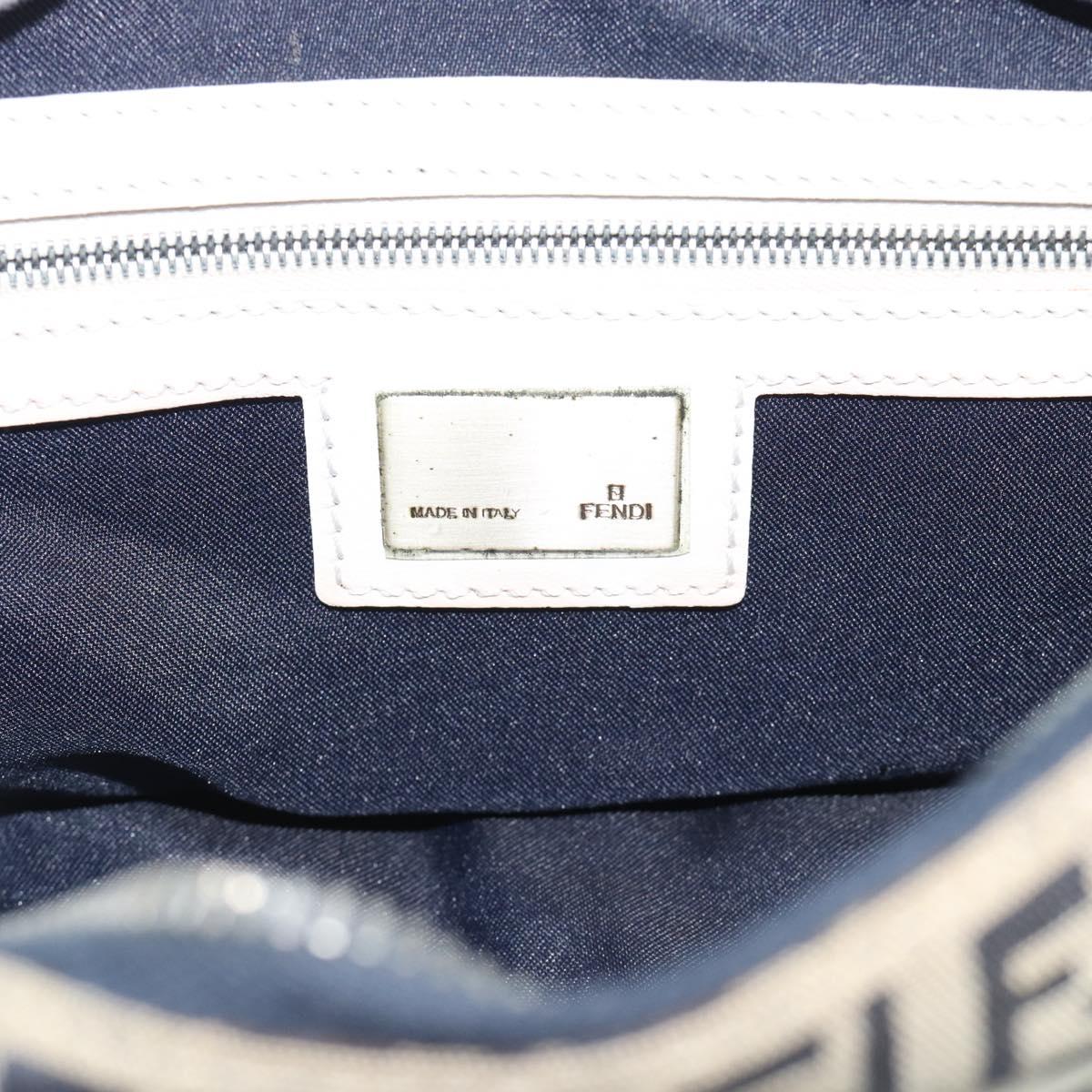FENDI Zucchino Canvas Hand Bag Navy Silver Auth 193898A
