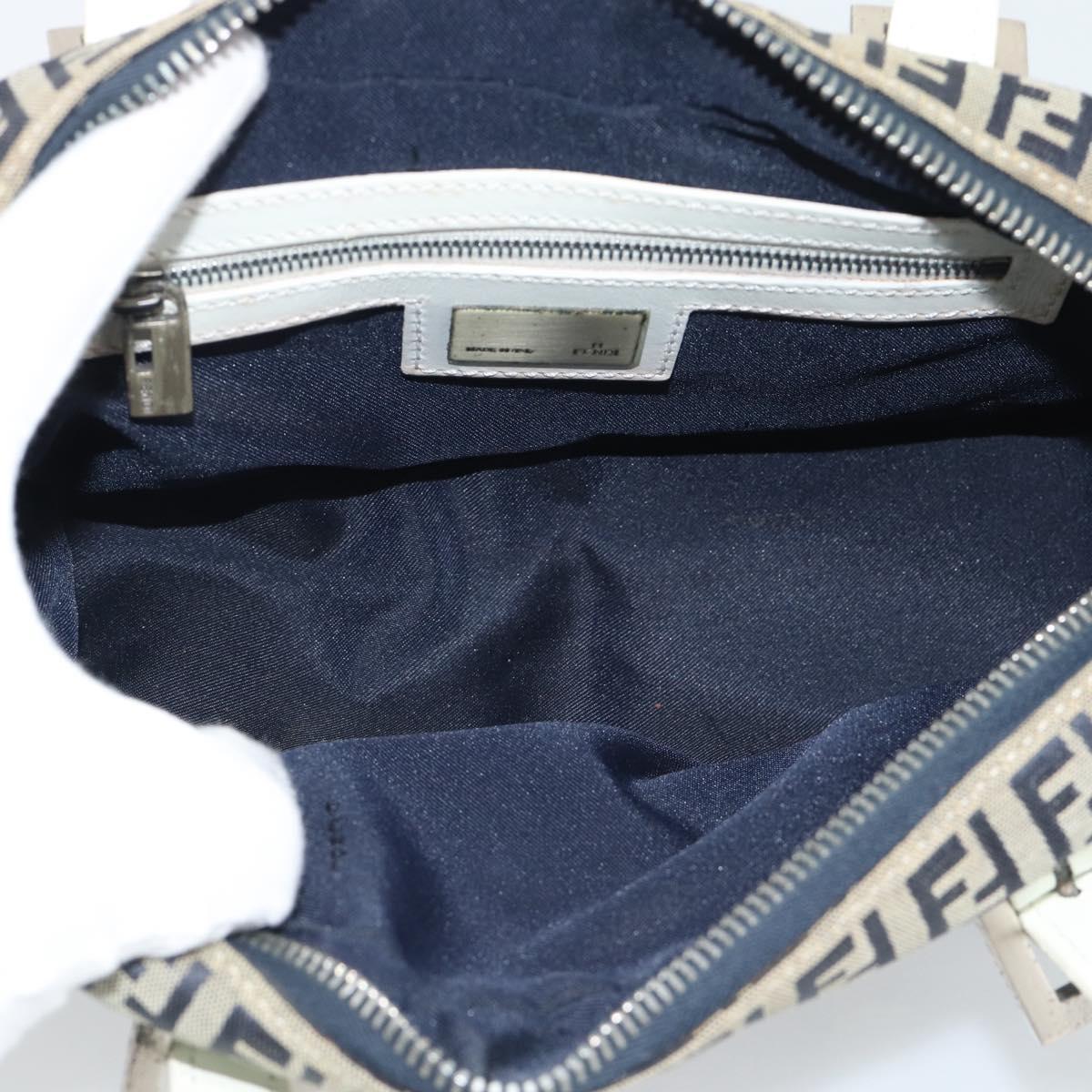 FENDI Zucchino Canvas Hand Bag Navy Silver Auth 193898A