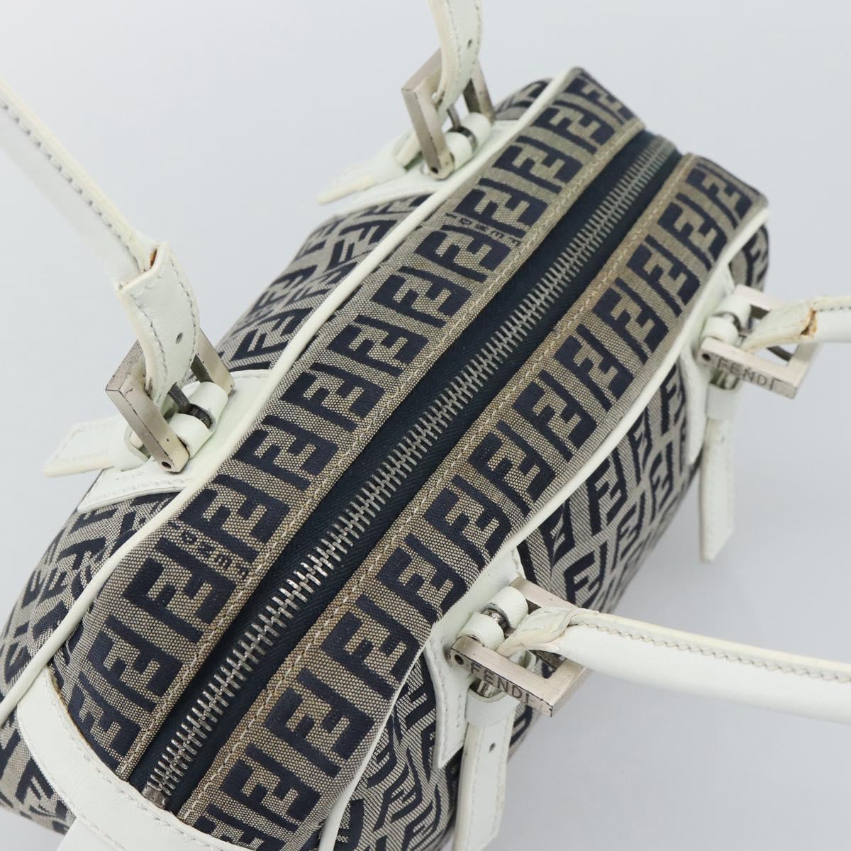 FENDI Zucchino Canvas Hand Bag Navy Silver Auth 193898A