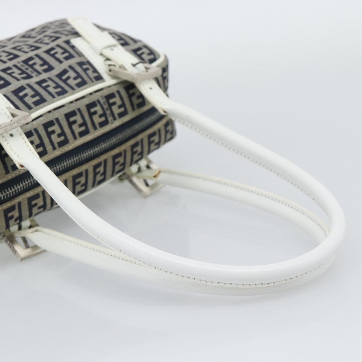 FENDI Zucchino Canvas Hand Bag Navy Silver Auth 193898A