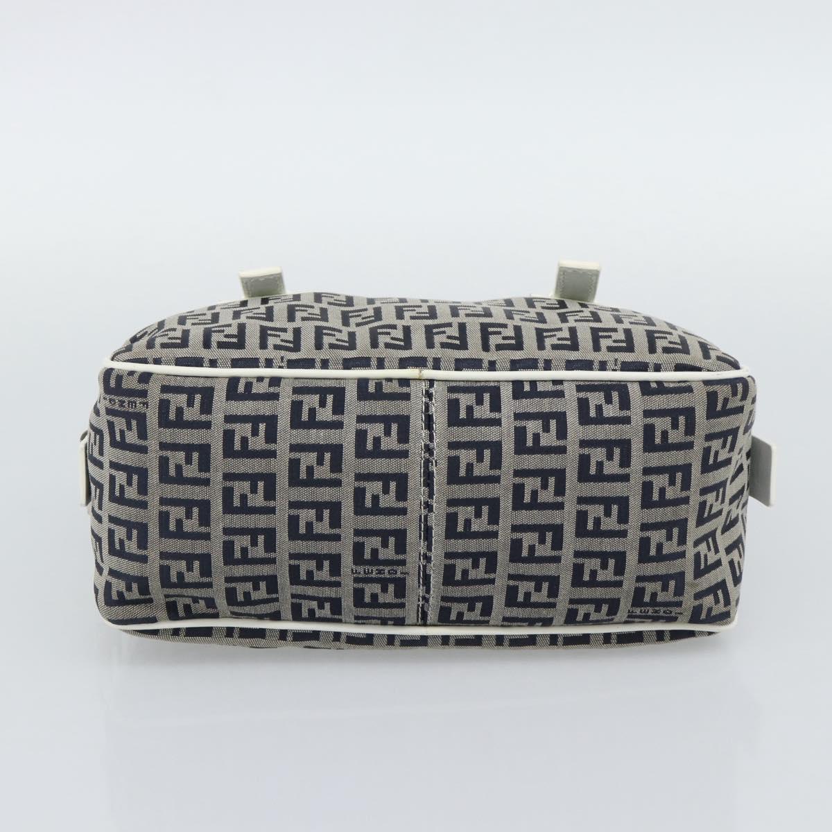 FENDI Zucchino Canvas Hand Bag Navy Silver Auth 193898A