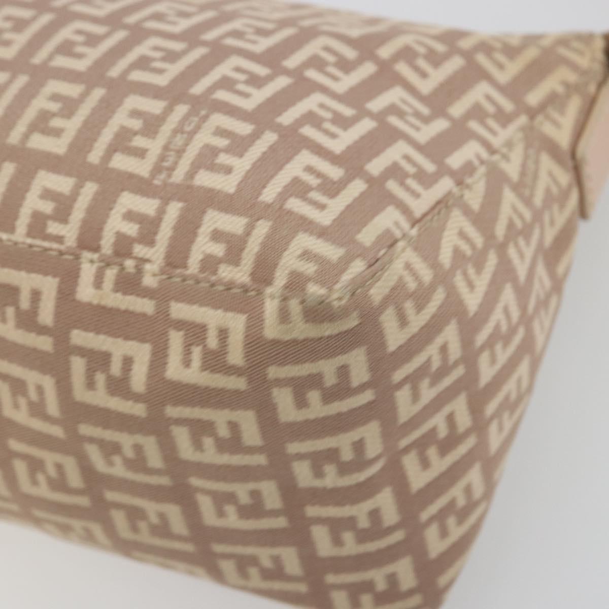 FENDI Zucchino Canvas Shoulder Bag Beige Gold Auth 193907A