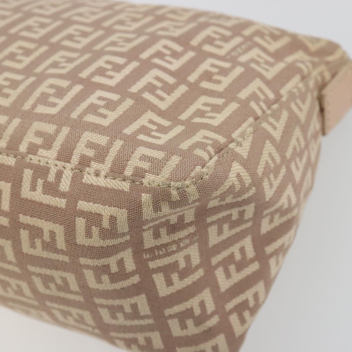 FENDI Zucchino Canvas Shoulder Bag Beige Gold Auth 193907A