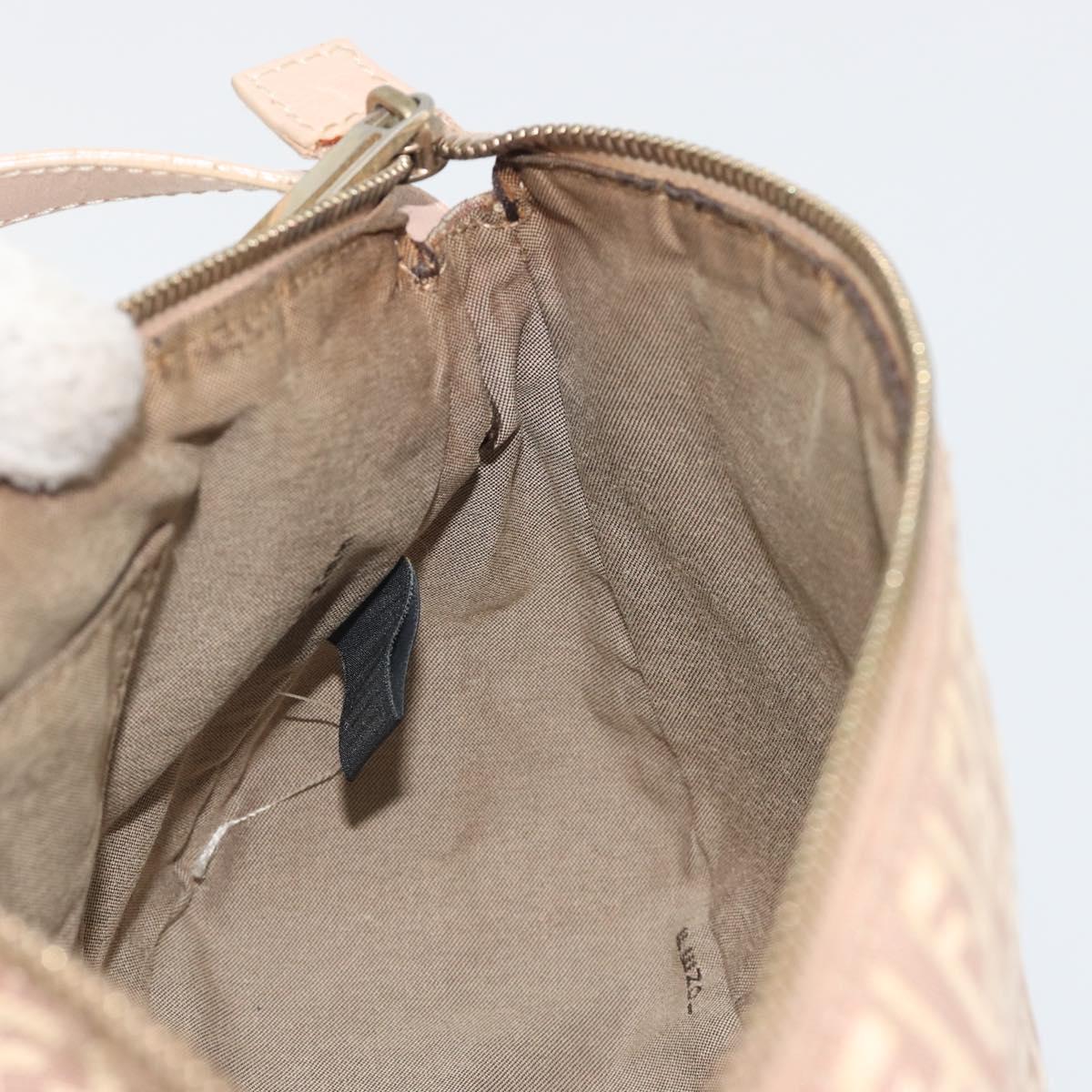 FENDI Zucchino Canvas Shoulder Bag Beige Gold Auth 193907A
