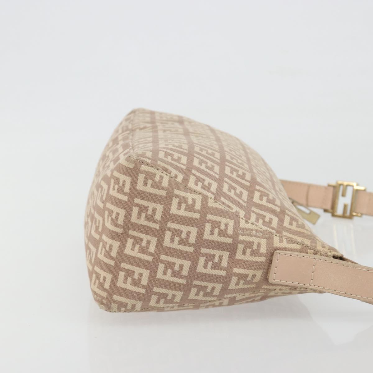 FENDI Zucchino Canvas Shoulder Bag Beige Gold Auth 193907A