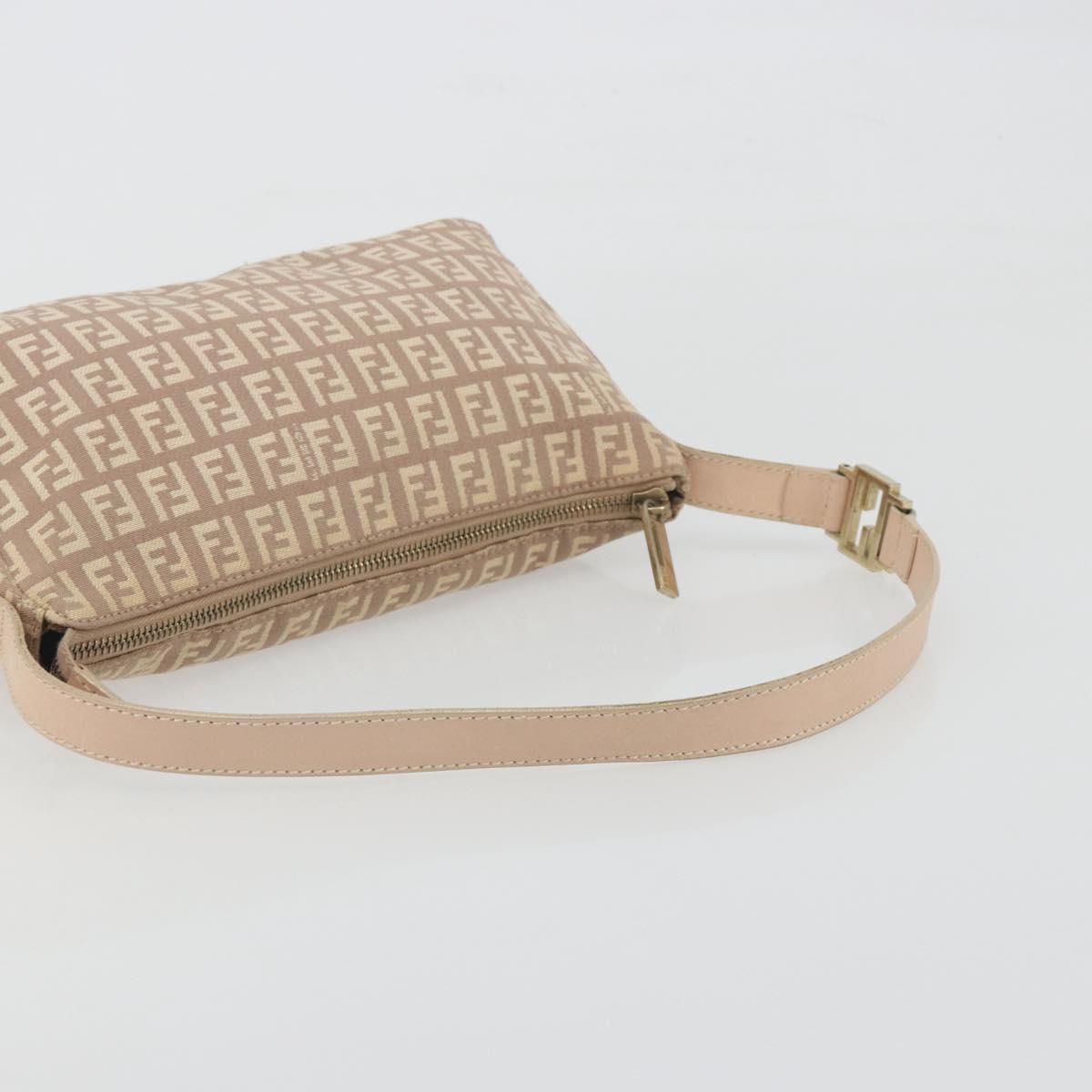 FENDI Zucchino Canvas Shoulder Bag Beige Gold Auth 193907A