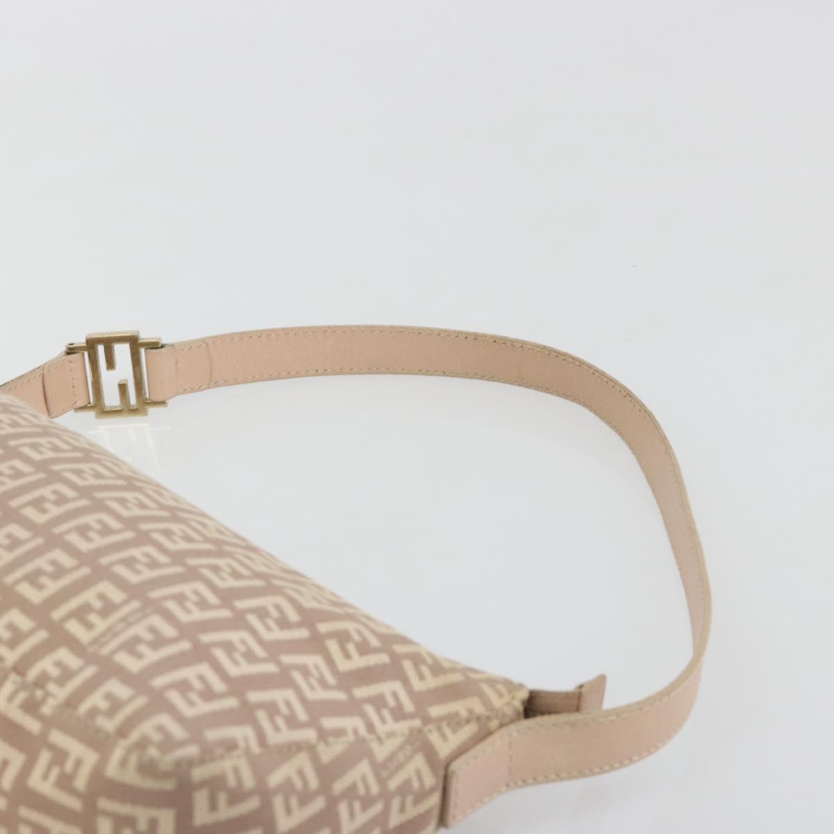 FENDI Zucchino Canvas Shoulder Bag Beige Gold Auth 193907A