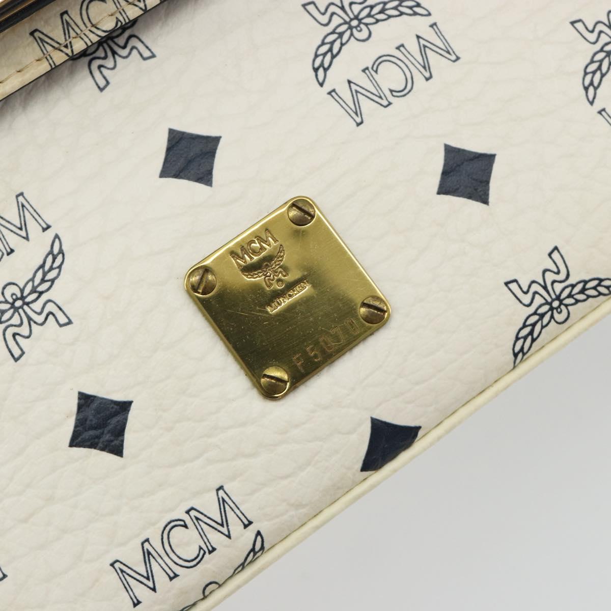 MCM Vicetos Logogram Hand Bag PVC Leather 2way White Gold Auth 193908