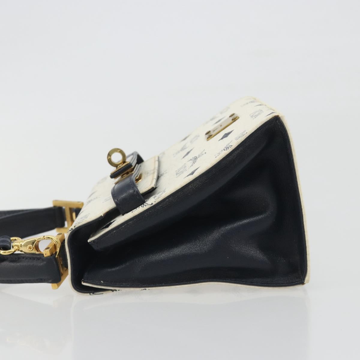 MCM Vicetos Logogram Hand Bag PVC Leather 2way White Gold Auth 193908