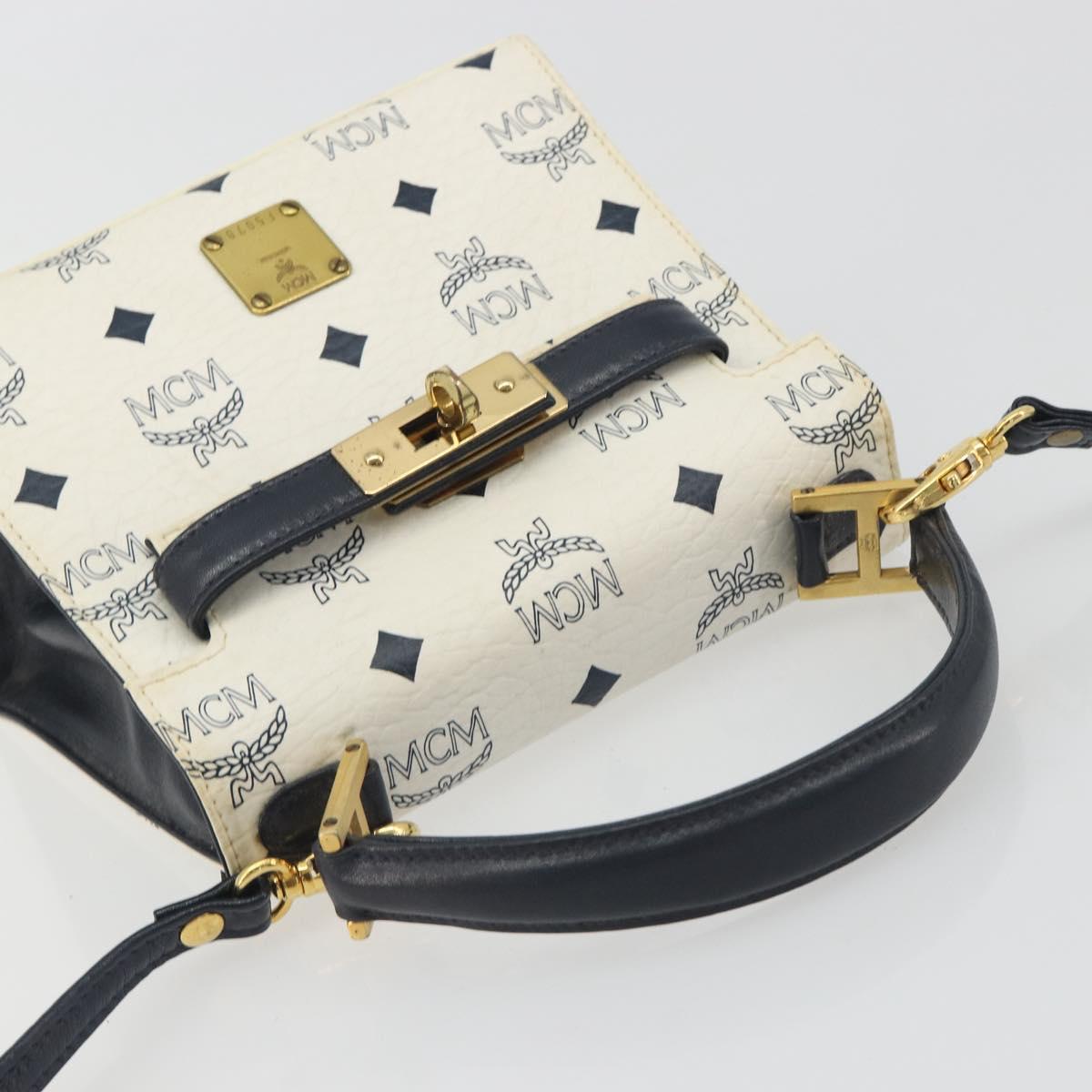 MCM Vicetos Logogram Hand Bag PVC Leather 2way White Gold Auth 193908