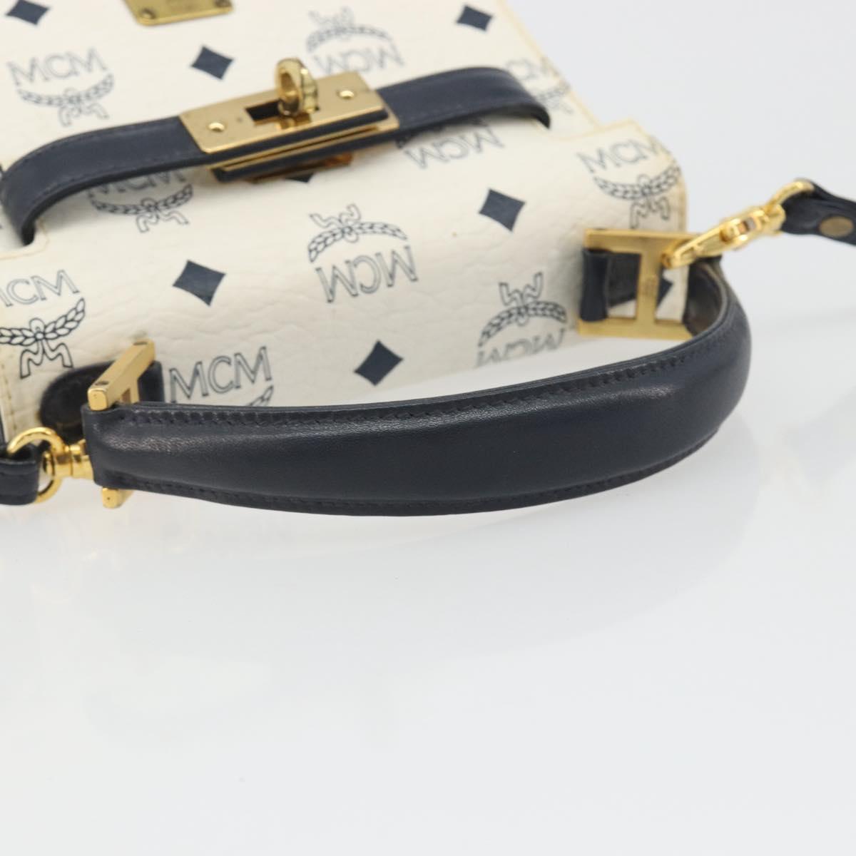 MCM Vicetos Logogram Hand Bag PVC Leather 2way White Gold Auth 193908