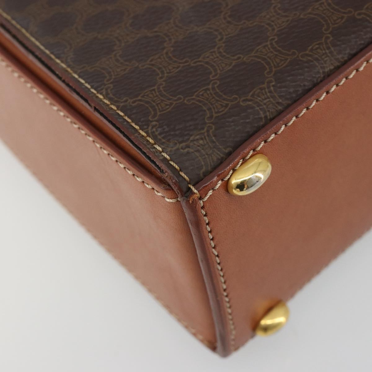 CELINE Macadam Canvas Hand Bag PVC Leather 2way Brown Gold Auth 193909A