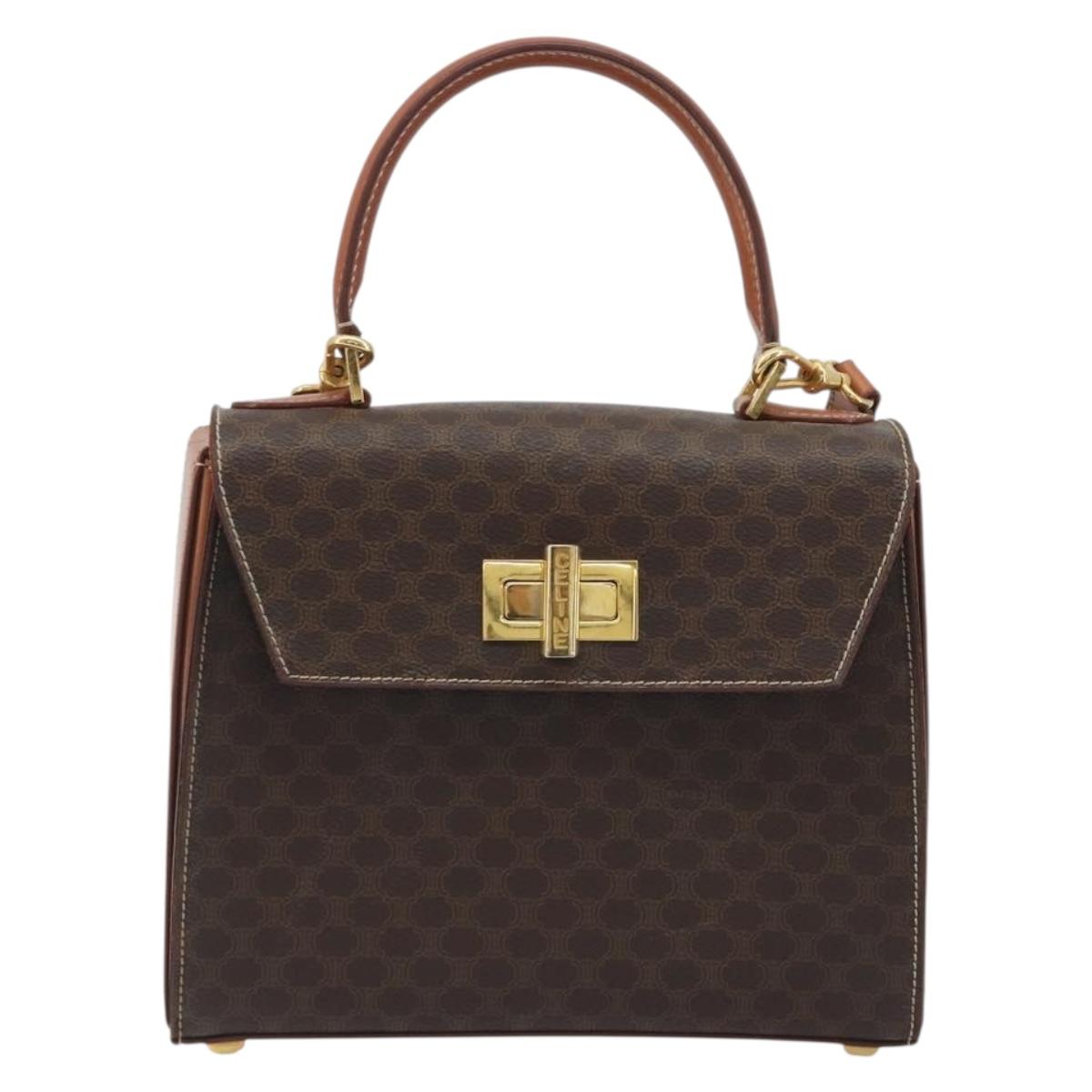 CELINE Macadam Canvas Hand Bag PVC Leather 2way Brown Gold Auth 193909A