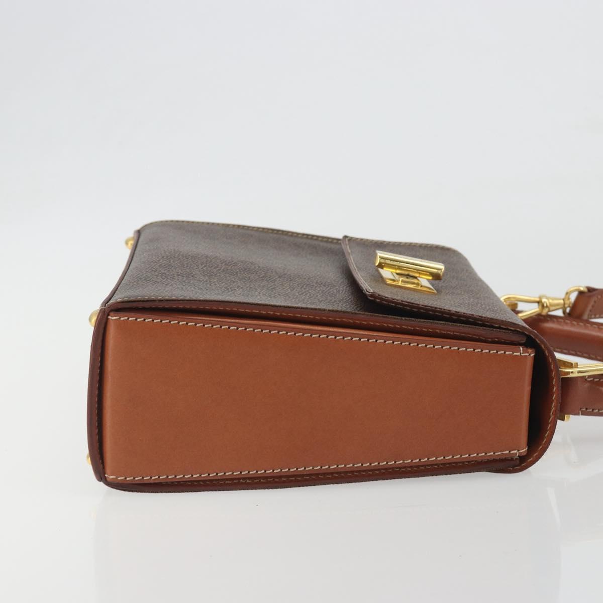 CELINE Macadam Canvas Hand Bag PVC Leather 2way Brown Gold Auth 193909A
