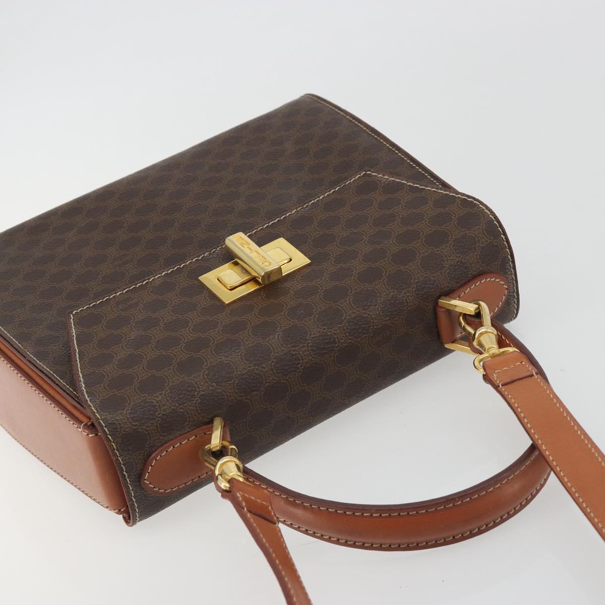 CELINE Macadam Canvas Hand Bag PVC Leather 2way Brown Gold Auth 193909A
