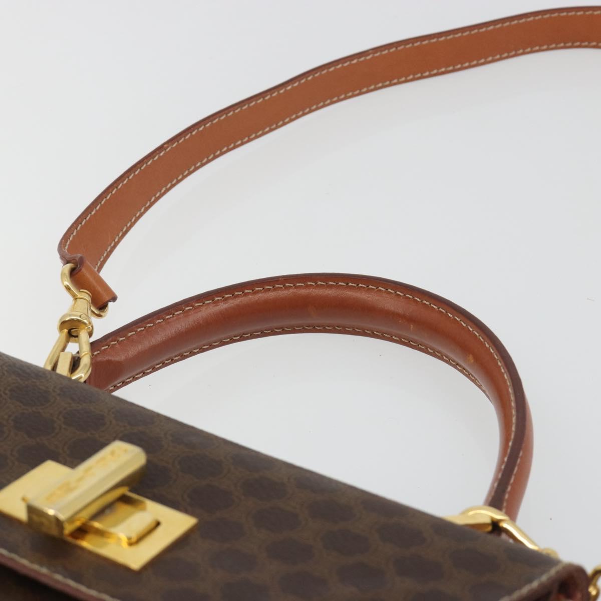 CELINE Macadam Canvas Hand Bag PVC Leather 2way Brown Gold Auth 193909A