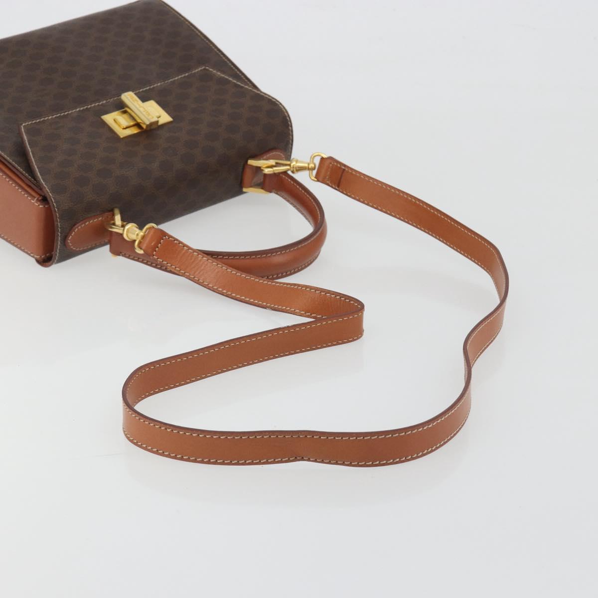 CELINE Macadam Canvas Hand Bag PVC Leather 2way Brown Gold Auth 193909A