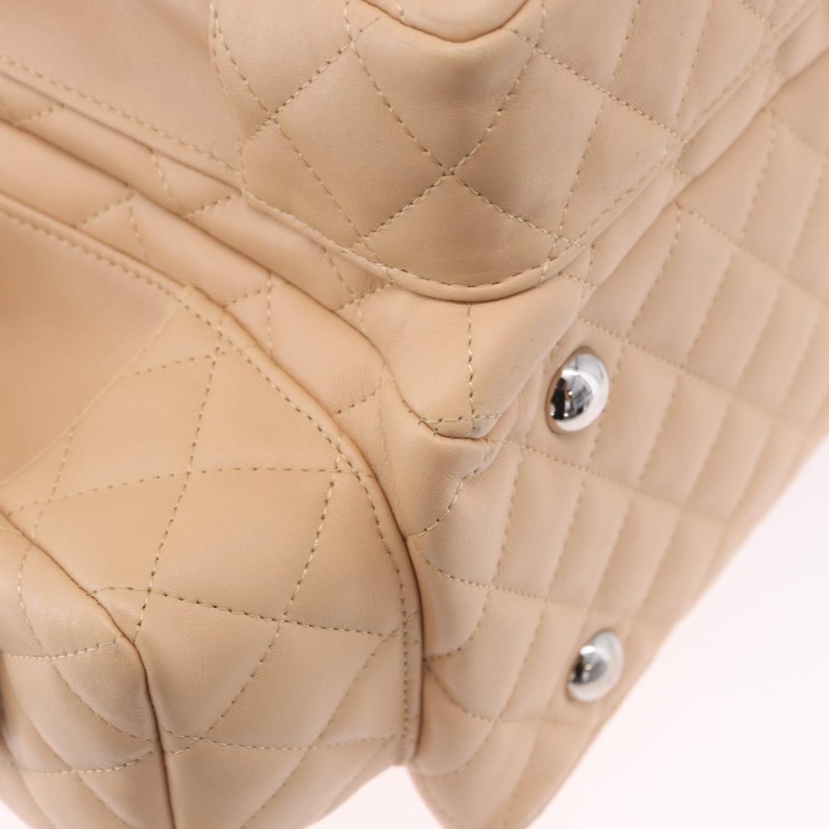 CHANEL Cambon Line Matelasse Boston Bag Leather Pink Silver CC Auth 193910SAV