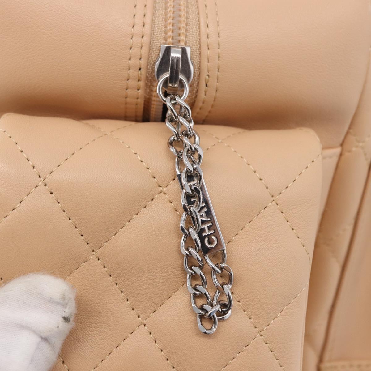 CHANEL Cambon Line Matelasse Boston Bag Leather Pink Silver CC Auth 193910SAV