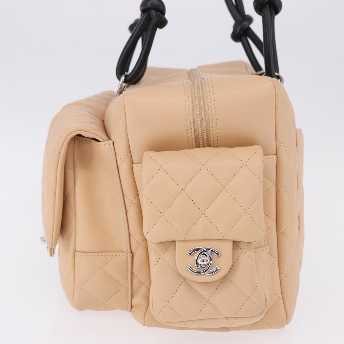 CHANEL Cambon Line Matelasse Boston Bag Leather Pink Silver CC Auth 193910SAV