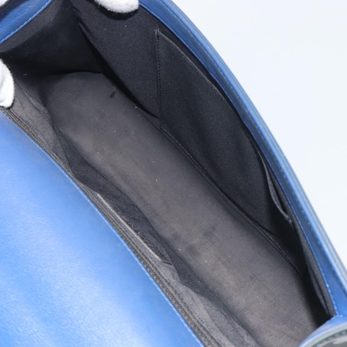 CHANEL Matelasse Boy Chanel Chain Bag Patent Leather Blue Silver CC Auth 193914
