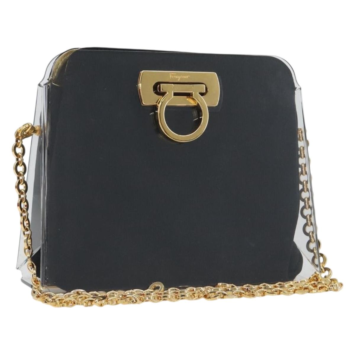 Salvatore Ferragamo Gancini Chain Shoulder Bag plastic Clear Gold Auth 193918A