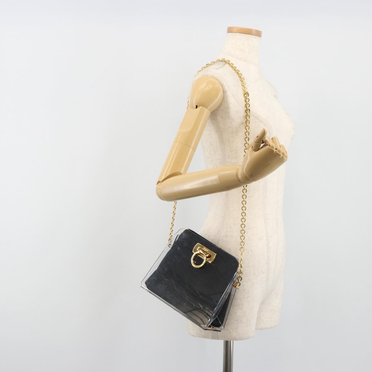 Salvatore Ferragamo Gancini Chain Shoulder Bag plastic Clear Gold Auth 193918A