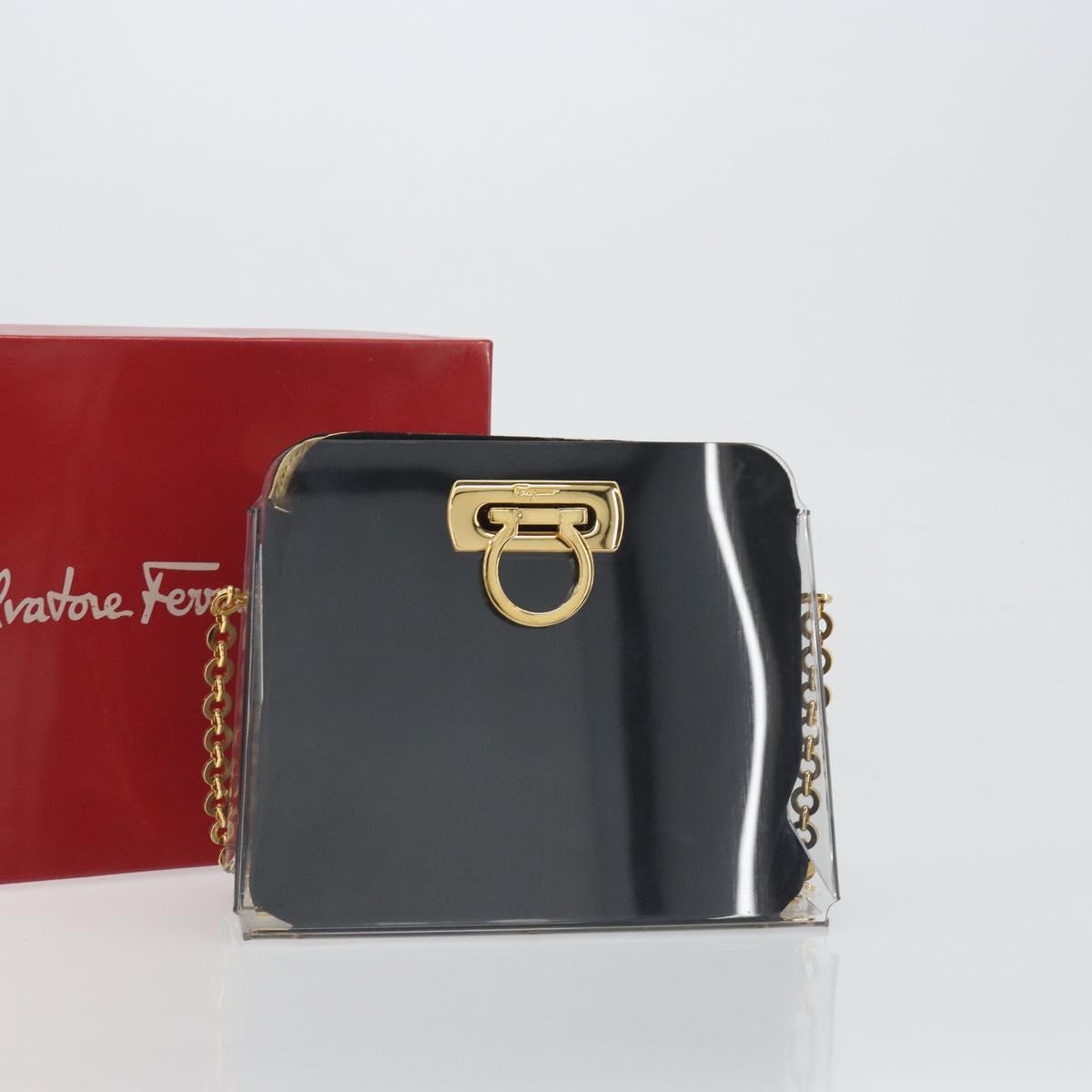 Salvatore Ferragamo Gancini Chain Shoulder Bag plastic Clear Gold Auth 193918A