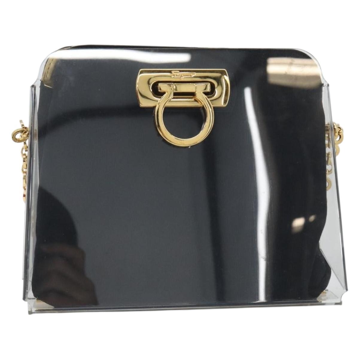 Salvatore Ferragamo Gancini Chain Shoulder Bag plastic Clear Gold Auth 193918A