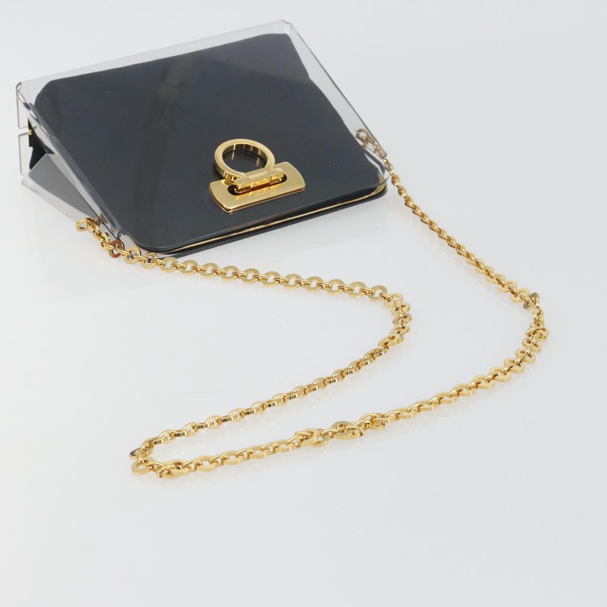 Salvatore Ferragamo Gancini Chain Shoulder Bag plastic Clear Gold Auth 193918A