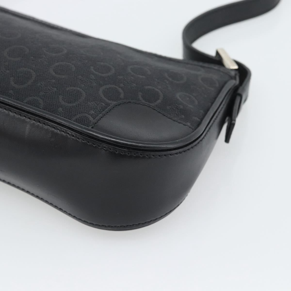 CELINE C Macadam Canvas Shoulder Bag Black Silver Auth 193919A