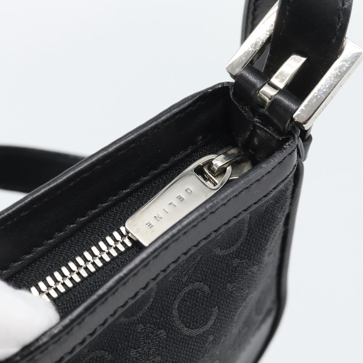CELINE C Macadam Canvas Shoulder Bag Black Silver Auth 193919A