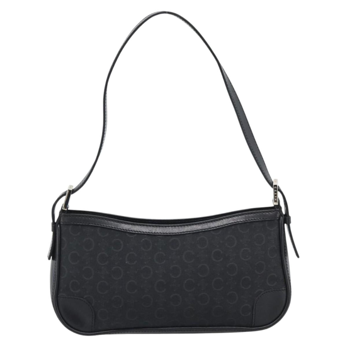 CELINE C Macadam Canvas Shoulder Bag Black Silver Auth 193919A
