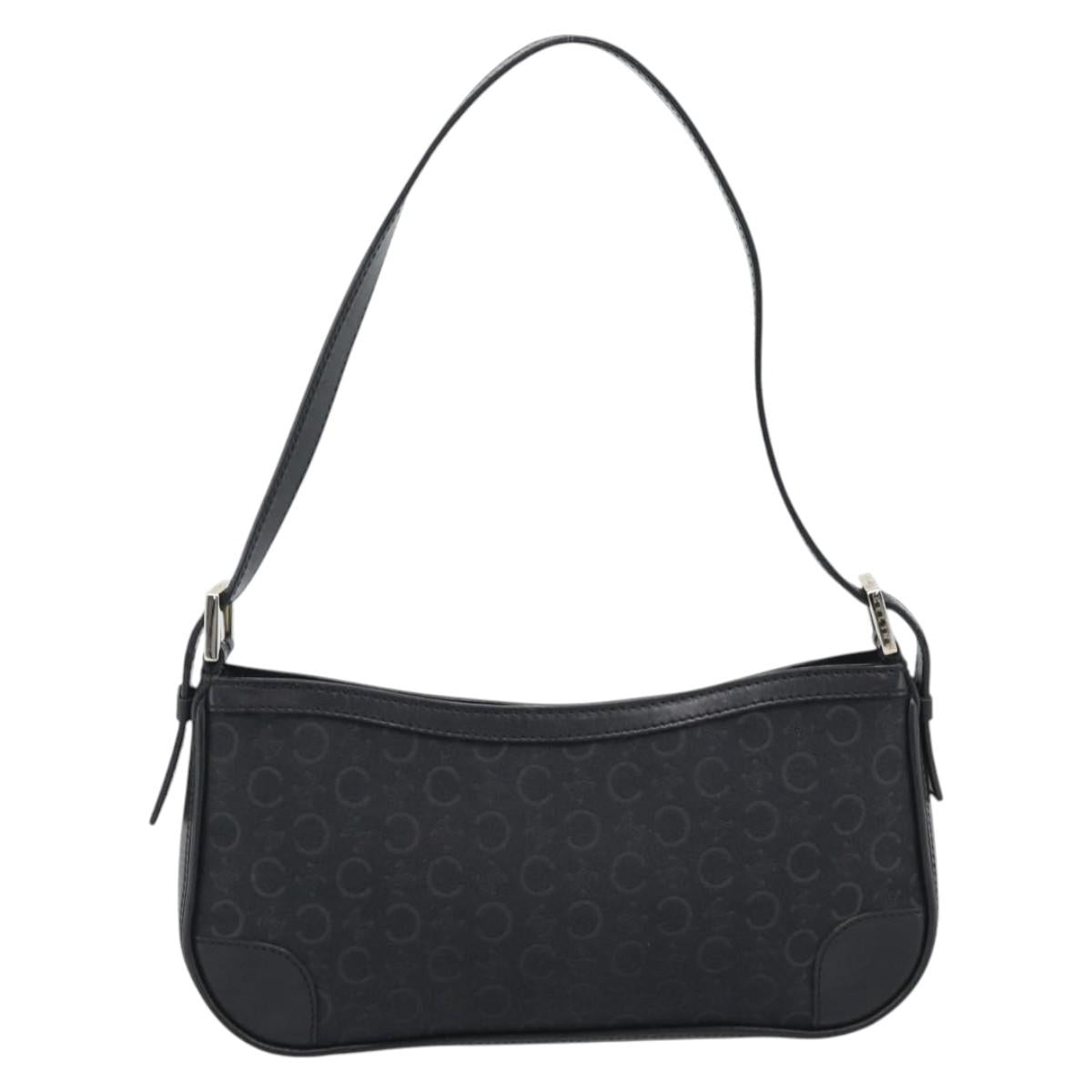 CELINE C Macadam Canvas Shoulder Bag Black Silver Auth 193919A